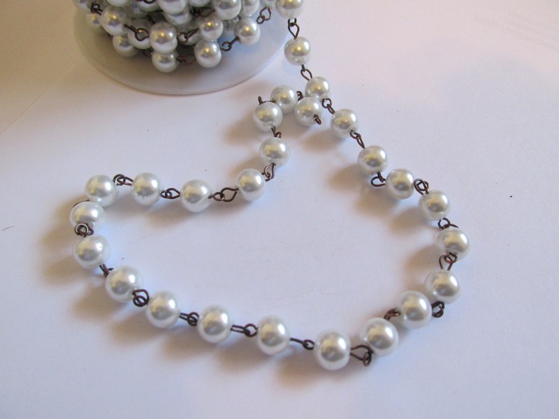 (image for) Pearl Chain - White -bronze wire(1 ft) - 8mm